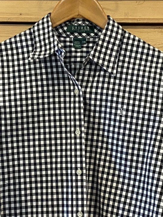 LAUREN RALPH LAUREN Checkered Gingham Button Down Petite Medium - Picture 2 of 6